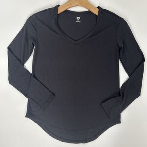 SO Black Vneck Tunic Tee, Women’s XS Long Sleeve Light Weight